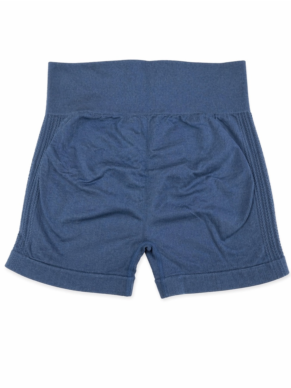 Seamless High-Waist Knit Shorts in Denim Blue